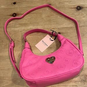 NWT Juicy Couture Vibrant Jeweled Heart Hobo Crossbody Embossed Bag Gold Y2k